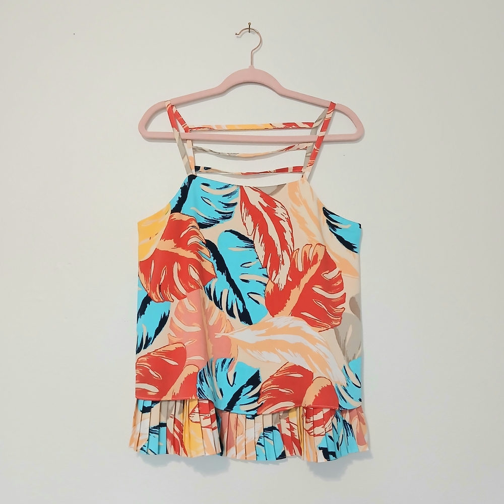 NWT Laundry by Design Vibrant Floral Palm Tropical Vactation Resort Wear Top